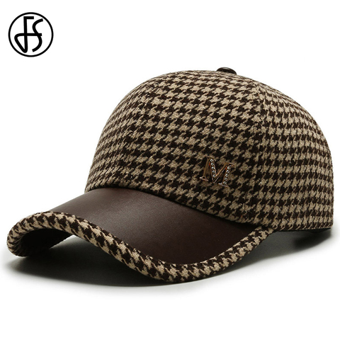 FS noir marron pied de poule casquette de Baseball pour hommes femmes automne hiver rétro Style britannique Plaid camionneur casquettes Gorras Para Hombre ► Photo 1/6