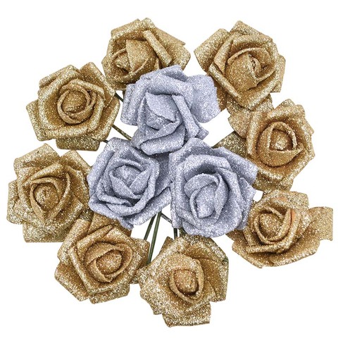 Bouquet de fleurs artificielles, 10 pièces, 6.5cm, or, argent, paillettes, fausses fleurs, bricolage, couronne artisanale, décoration de noël, fête de mariage, maison ► Photo 1/6