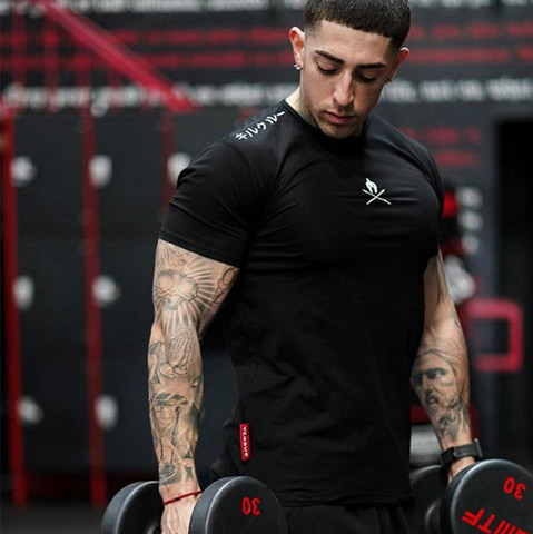 T-shirt à col rond pour homme, vêtement de GYM, Fitness, musculation, à la mode, avec lettres imprimées, été ► Photo 1/6