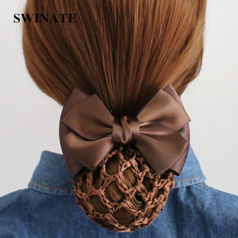 6 Couleurs Femmes À La Main Double Arc Barrtte Chignon Cheveux Clips Cheveux Accessoires Couverture Snood Net Satin Ruban Cheveux Barrette ► Photo 1/6