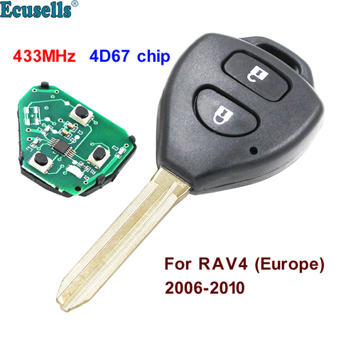 Télécommande à 2 boutons, 433MHz, avec transpondeur 4D67, pour voiture Toyota RAV4, Corolla Europe (2006, 2007, 2008, 2009, 2010), lame TOY43 ► Photo 1/6