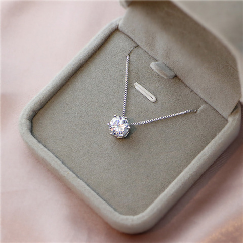 Mignon 925 en argent Sterling géométrique Simple tour de cou rond AAA Zircon pendentif collier pour les femmes fiançailles Fine bijoux NK005 ► Photo 1/6