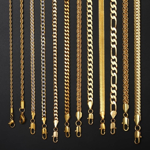 14 Styles or collier pour hommes femmes serpent blé Figaro corde cubain lien chaîne or rempli collier mâle bijoux cadeau en gros ► Photo 1/6