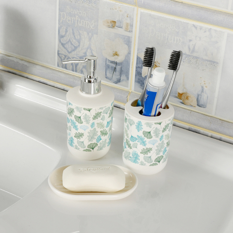 Ensemble de 3 accessoires de salle de bain d'impression en plastique ensemble distributeur de savon porte-brosse à dents ensemble porte-savon ► Photo 1/6