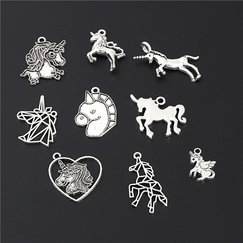 18 pièces mélange de couleurs argent, breloques licorne sacré, pendentifs, bijoux, accessoires artisanaux faits à la main, M43 ► Photo 1/3