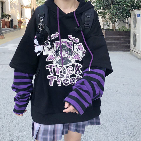 Surdimensionné Sweat À Capuche Patchwork Streetwear Hip Hop Femmes Sweat-Shirts Décontracté Automne Haute Top Drôle Harajuku Sweat À Capuche Rayé ► Photo 1/6