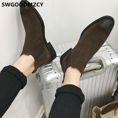 Chelsea – bottes en cuir véritable pour homme, chaussures de désert noires, hiver ► Photo 1/6