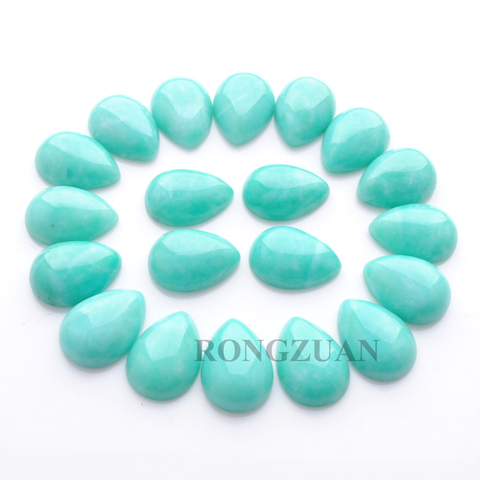 RONGZUAN pierre naturelle Cabochon cabine Amazonite pierre 13x18mm larme dos plat perles pas percé trou bijoux 20 pcs/lot TU3288 ► Photo 1/3