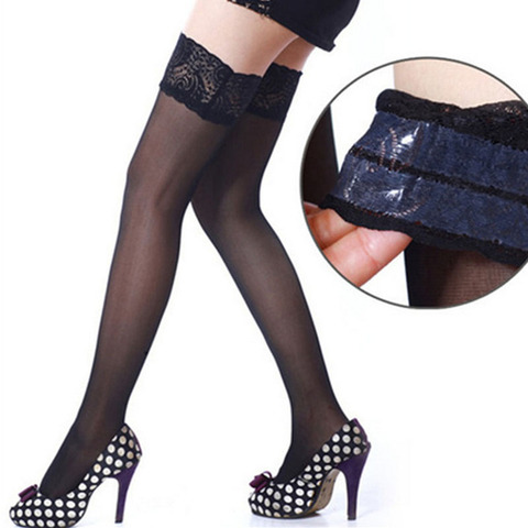 Nouveau Sexy résille bas collants Silicone creux élastique bas pour les femmes dentelle haut haute cuisse collants collants Transparent ► Photo 1/6