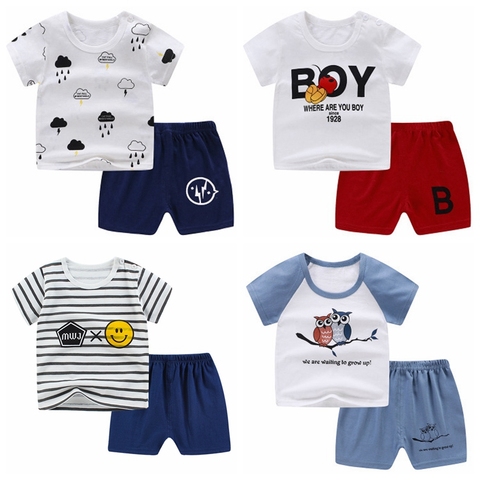 Vêtements d'été pour nouveau-né, ensemble de vêtements pour enfants, ensemble T-Shirt et short 2 pièces en coton, tendance vêtements décontractés ► Photo 1/6