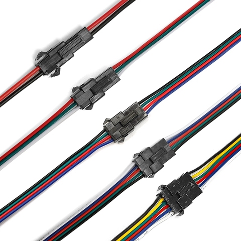 JST – câble adaptateur de connecteur mâle et femelle, 22awg SM 2/3/4/5 broches, pour bande lumineuse LED avec fils noirs et rouges de 15cm ► Photo 1/6