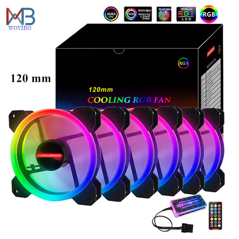 120mm PC ventilateur de tour d'ordinateur refroidisseur de refroidissement 6PIN réglable rvb Led 12V silencieux Ventilador PWM RGB boîtier ventilateurs ajuster la vitesse Aura synchronisation ► Photo 1/6