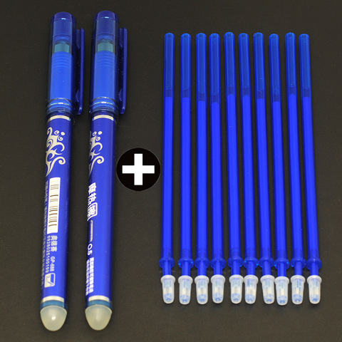 Stylo à bille lavable + 10 pièces de recharge, 12 pièces au Total, 0.5mm, stylo à bille lavable, encre bleue, noire, papeterie de dessin ► Photo 1/4