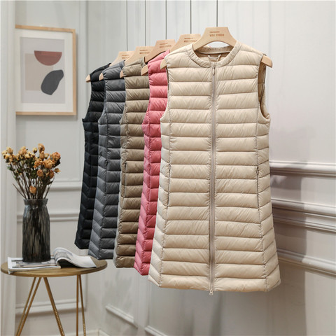 Manteau de duvet pour femme ultraléger, gilet chaud Portable sans manches, col rond avec fermeture éclair, fin et Long en duvet de canard, mode, collection hiver 2022 ► Photo 1/6