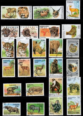 50 pièces/lot animaux sauvages africains timbre tous différents de nombreux pays pas de répétition timbres-poste avec marque postale pour la collecte ► Photo 1/2