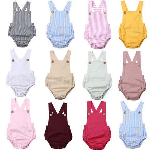 11 couleur nouveau-né infantile bébé garçon fille body été bouton combinaison rayé décontracté sans manches dos nu solide tenues vêtements ► Photo 1/6