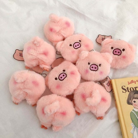 1PC peluche peluche Mini cochon tête porte-clés Couple pendentif broche saint valentin cadeau fille peluche Animal jouet porte-clés ► Photo 1/6