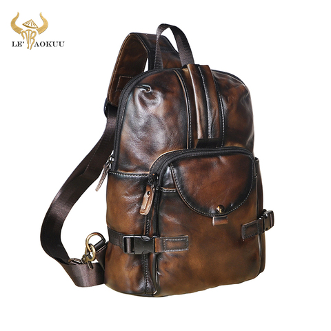 Hommes véritable cuir de vache décontracté mode café Triangle croix-corps poitrine fronde sac Design voyage un sac à bandoulière Daypack mâle 3028 ► Photo 1/6