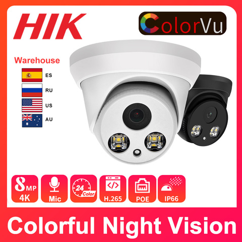 Hikvision Compatible 8MP IP caméra dôme PoE 24 heures à temps plein couleur Vision nocturne 5MP CCTV sécurité 2MP ONVIF Plug & Play Hikvision ► Photo 1/6