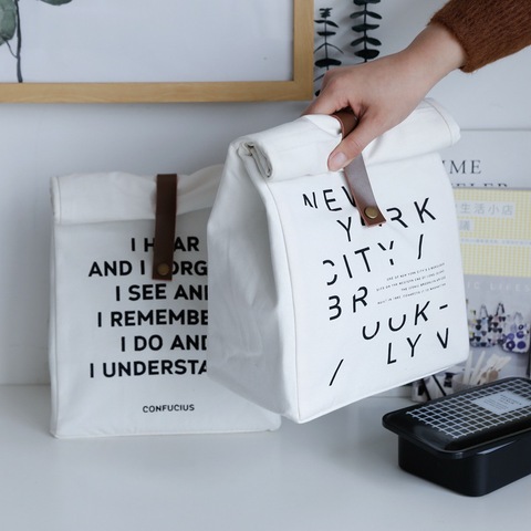 Sac boîte à Lunch en coton | Simple lettres isolées Pack de pique-nique sac en tissu frais, conteneur de nourriture, v-coool voyage étudiants ► Photo 1/5