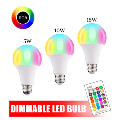 Ampoule LED à changement de couleur avec télécommande E27 RGBW 5W 10W 15W RGB + lumière du jour ampoule LED blanche fonction de mémoire à intensité variable décor à la maison ► Photo 1/6