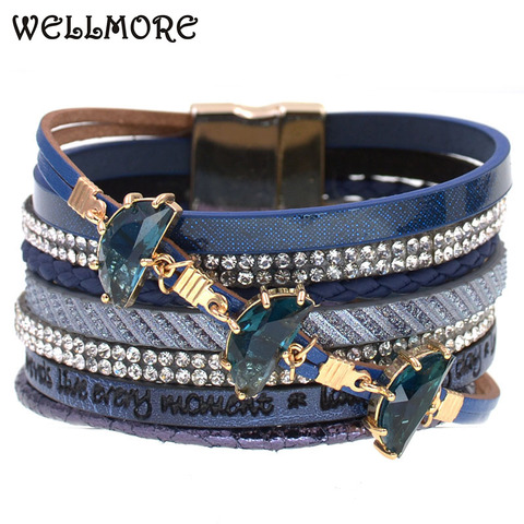 Bracelet en cuir avec strass en cristal pour femmes, bijoux tendance ► Photo 1/6