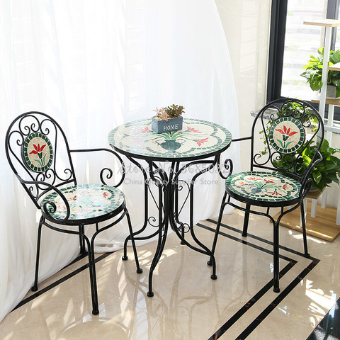 60cm américain Rural fer Art rétro extérieur Table pliante et chaise Suite extérieure cour Table et chaise jardin balcon ► Photo 1/6