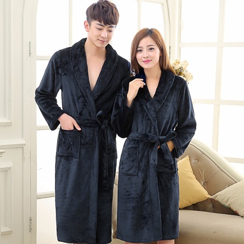 Amoureux Robe pour Hommes et Femmes Chaud Super Doux Flanelle Corail Polaire Long Bain Robe Mens Kimono Peignoir Mâle Dressing robe Robes ► Photo 1/6