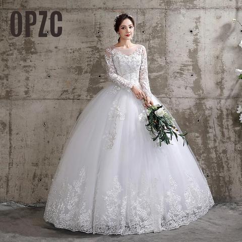 Nouveau été coréen lumière robe De mariée Vestidos De Novia blanc cassé mariée o-cou rêve princesse simple à manches longues dentelle appliques ► Photo 1/6