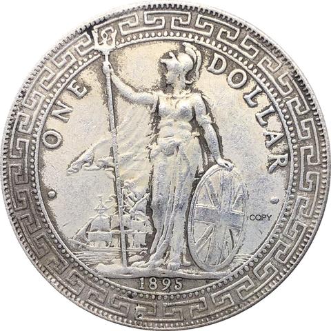 Royaume-uni argent plaqué Hong Kong Yi Yuan | 1 Dollar commerce britannique, 1895 un Dollar, Cupronickel, pièce de copie ► Photo 1/6