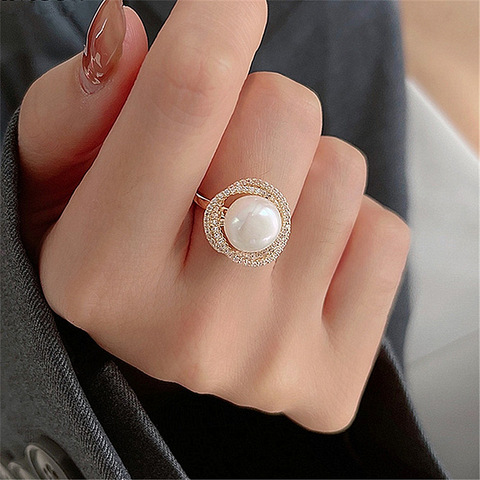 Bague ouverte en Zircon pour femmes, bijou de luxe classique, avec de grandes perles en forme de fleur, nouvelle collection 2022 ► Photo 1/6