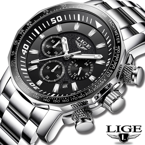 LIGE – montre de luxe pour hommes, entièrement en acier, style militaire, Sport, étanche, à Quartz, 2022 ► Photo 1/6