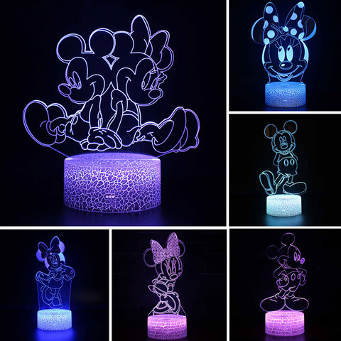 Veilleuse de dessin animé Disney Mickey Mouse Minnie Mouse pour enfants, veilleuse LED pour décoration de chambre à coucher, lumière décorative 3d, cadeau de noël ► Photo 1/6