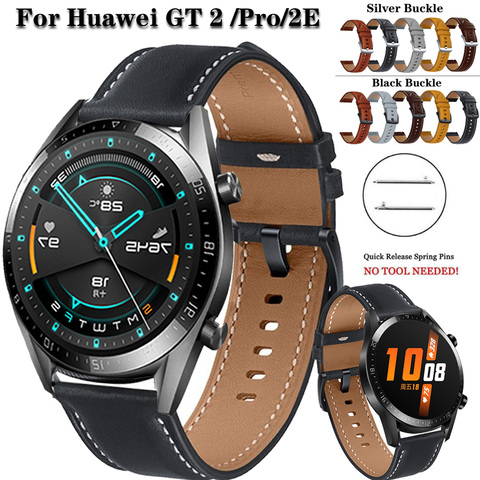 Bracelet en cuir véritable de 46mm, pour Huawei Watch GT 2 / Pro / 2E/GT, Bracelet de montre de 22mm, GT2 gt2e ► Photo 1/6