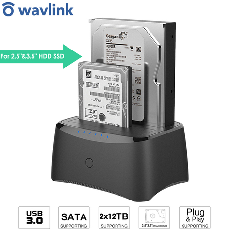 Wavlink double baie USB3.0 boîtier de disque dur externe SATA HDD Station d'accueil pour 2.5/3.5 