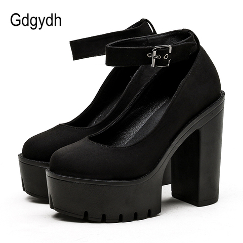 Gdgydh printemps automne femmes gros bloc haut talon plate-forme chaussures bride à la cheville boucle pompes gothique Punk chaussures pour modèle boîte de nuit ► Photo 1/6