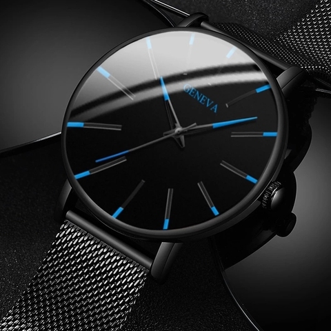 Montre minimaliste en acier inoxydable pour hommes, montre à quartz ultra fine avec bracelet en maille d'acier inoxydable, pour hommes d'affaires ► Photo 1/3