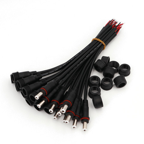 Connecteur de câble d'alimentation DC 22AWG mâle et femelle 20cm, 10 paires, noir étanche 5.5x2.1mm ► Photo 1/6