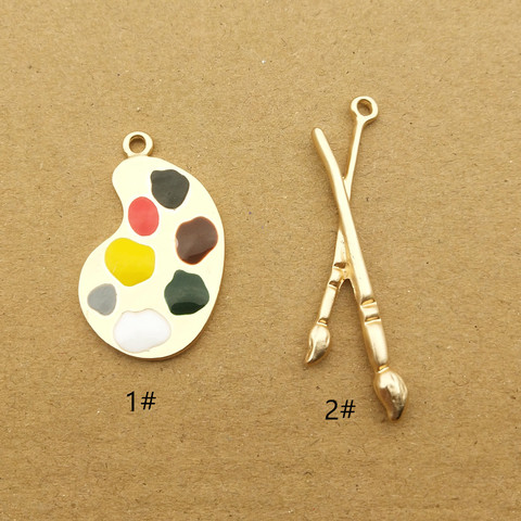 10 pièces pinceau et peinture palette émail breloque pour la fabrication de bijoux mignon boucle d'oreille pendentif bracelet collier breloques bricolage breloque ► Photo 1/5