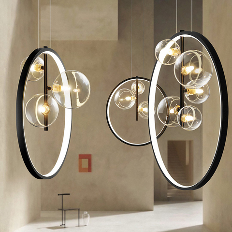 Artpad – lampe suspendue en métal noir avec anneau rond lumineux, luminaire décoratif d'intérieur, idéal pour un Bar, une salle à manger, une entrée ou un chevet, 36W ► Photo 1/6