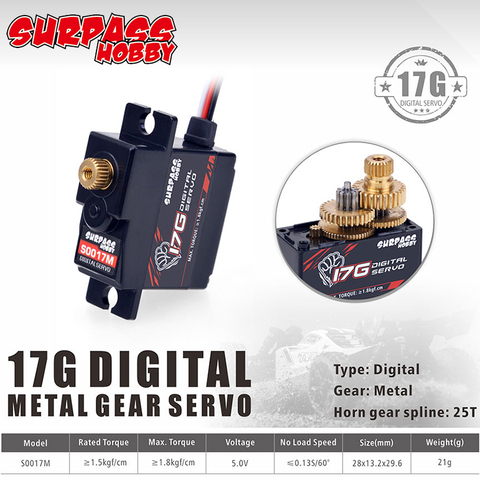 Surpasser passe-temps Micro Mini Servos S0017M 17g engrenage métallique 3.5KG Servo pour RC 1/18 1/16 hélicoptère avion camion voiture bateau Robot ► Photo 1/6