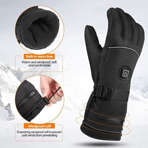 Hommes femmes hiver gants chauffants électriques avec bande réfléchissante alimenté par batterie Y98F ► Photo 1/5