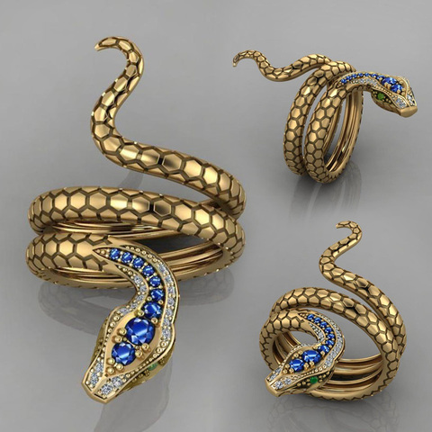 Huitan nouveau Punk enroulé serpent anneaux pour les femmes multicolore CZ pierres danse fête doigt anneau spécial fille cadeaux personnalité bijoux ► Photo 1/6