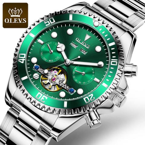 OLEVS – montre mécanique pour hommes, étanche, Business, bracelet en acier inoxydable, squelette, automatique ► Photo 1/6