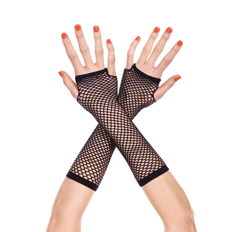 Filet de pêche gants longue Section femmes gants solides Punk Goth dame Disco danse Costume dentelle sans doigts maille résille gants ► Photo 1/6