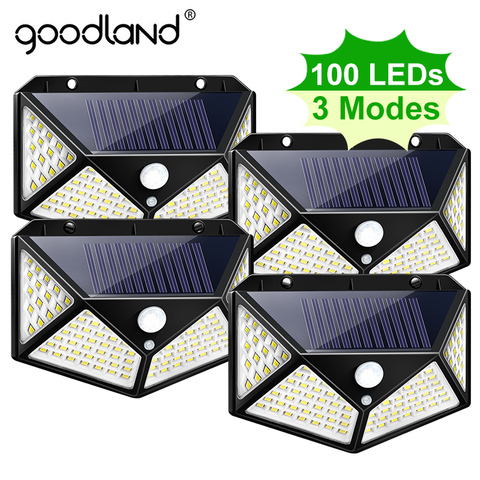 Goodland – Lumière solaire extérieure, 100 LED, alimentation naturelle, étanche PIR capteur de mouvement réverbère, pour la décoration de jardin ► Photo 1/6