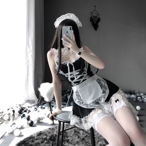 Tablier français robe de femme de chambre femmes Sexy Lingerie Cosplay déguisement serviteur Lolita chaude nuisette robe uniforme érotique jeu de rôle exotique ► Photo 1/6