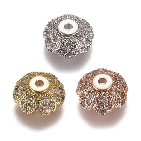 20 pièces fleur cubique zircone perle casquettes multi-pétale laiton Micro pavé clair perles casquettes couleur mélangée 8x3.5mm trou: 1.2mm ► Photo 1/5