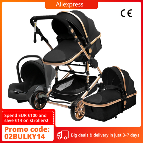 Poussette luxueuse de voyage portable et pliable, 3 en 1, pour bébé, voiture paysagère haute avec cadre en aluminium pour nouveau-né ► Photo 1/6