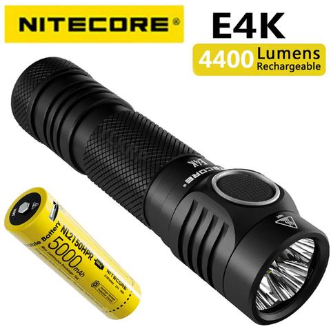 NITECORE – lampe de poche E4K 100% Lumens, 4 x CREE V6 led 4400, compacte, EDC, avec batterie Li-ion 21700 mAh, 5000 Original ► Photo 1/5